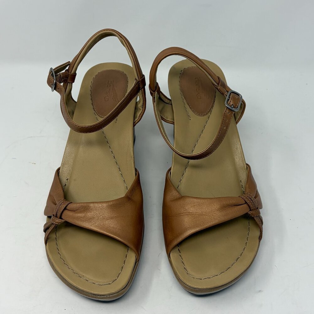 Dansko women's Arielle wedge sandals 38 copper leather ankle strap